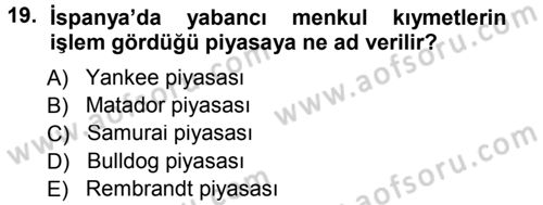 Sermaye Piyasaları ve Finansal Kurumlar Dersi 2014 - 2015 Yılı Tek Ders Sınavı 19. Soru