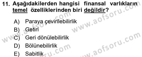 Sermaye Piyasaları ve Finansal Kurumlar Dersi 2016 - 2017 Yılı 3 Ders Sınavı 11. Soru