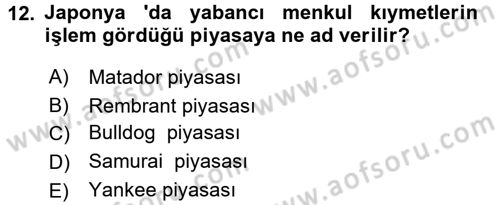 Sermaye Piyasaları ve Finansal Kurumlar Dersi 2016 - 2017 Yılı 3 Ders Sınavı 12. Soru