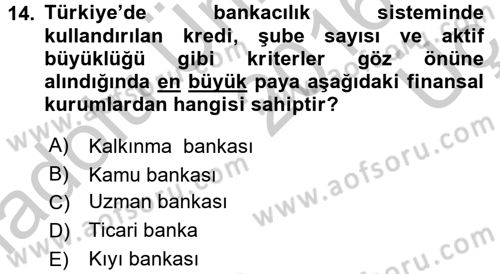 Sermaye Piyasaları ve Finansal Kurumlar Dersi 2016 - 2017 Yılı 3 Ders Sınavı 14. Soru