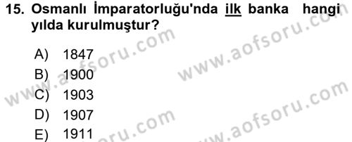 Sermaye Piyasaları ve Finansal Kurumlar Dersi 2016 - 2017 Yılı 3 Ders Sınavı 15. Soru