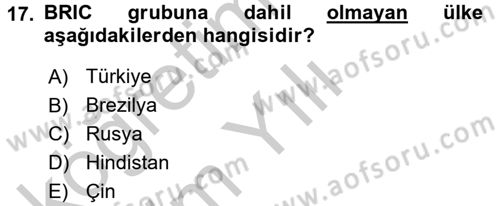 Sermaye Piyasaları ve Finansal Kurumlar Dersi 2016 - 2017 Yılı 3 Ders Sınavı 17. Soru