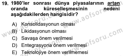 Sermaye Piyasaları ve Finansal Kurumlar Dersi 2016 - 2017 Yılı 3 Ders Sınavı 19. Soru