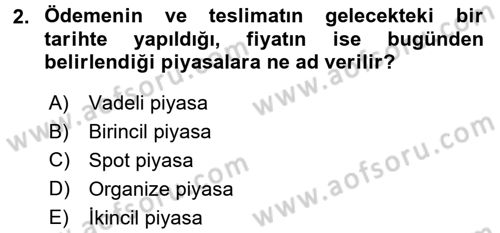 Sermaye Piyasaları ve Finansal Kurumlar Dersi 2016 - 2017 Yılı 3 Ders Sınavı 2. Soru