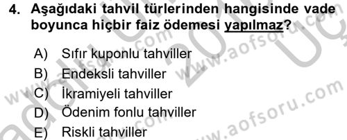 Sermaye Piyasaları ve Finansal Kurumlar Dersi 2016 - 2017 Yılı 3 Ders Sınavı 4. Soru