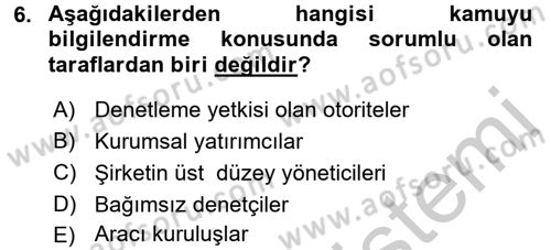 Sermaye Piyasaları ve Finansal Kurumlar Dersi 2016 - 2017 Yılı 3 Ders Sınavı 6. Soru