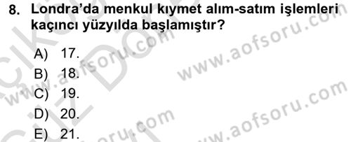 Sermaye Piyasaları ve Finansal Kurumlar Dersi Ara Sınavı Deneme Sınav Soruları 8. Soru