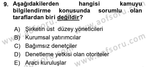 Sermaye Piyasaları ve Finansal Kurumlar Dersi 2017 - 2018 Yılı (Final) Dönem Sonu Sınavı 9. Soru