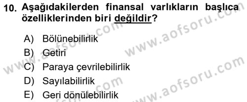 Sermaye Piyasaları ve Finansal Kurumlar Dersi 2018 - 2019 Yılı 3 Ders Sınavı 10. Soru