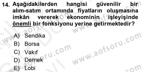 Sermaye Piyasaları ve Finansal Kurumlar Dersi 2018 - 2019 Yılı (Vize) Ara Sınav Soruları 14. Soru