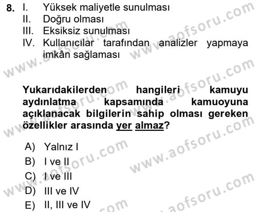 Sermaye Piyasaları ve Finansal Kurumlar Dersi 2018 - 2019 Yılı (Final) Dönem Sonu Sınavı 8. Soru