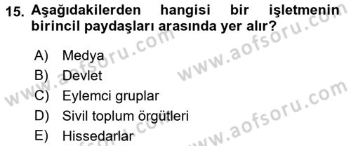 Sermaye Piyasaları ve Finansal Kurumlar Dersi 2018 - 2019 Yılı Yaz Okulu Sınav Soruları 15. Soru