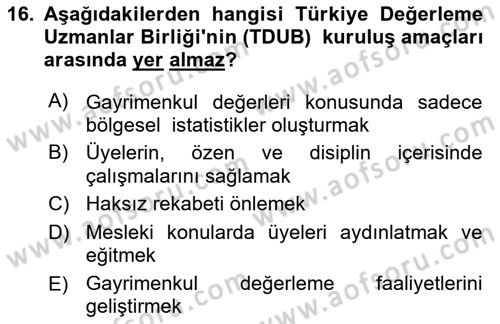 Sermaye Piyasaları ve Finansal Kurumlar Dersi 2019 - 2020 Yılı (Vize) Ara Sınavı 16. Soru