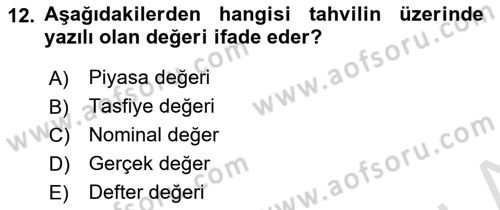 Sermaye Piyasaları ve Finansal Kurumlar Dersi 2021 - 2022 Yılı (Final) Dönem Sonu Sınavı 12. Soru