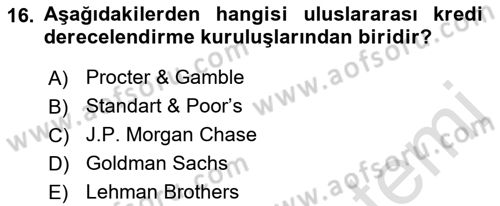 Sermaye Piyasaları ve Finansal Kurumlar Dersi 2021 - 2022 Yılı (Final) Dönem Sonu Sınavı 16. Soru