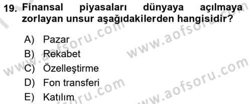 Sermaye Piyasaları ve Finansal Kurumlar Dersi 2021 - 2022 Yılı (Final) Dönem Sonu Sınavı 19. Soru