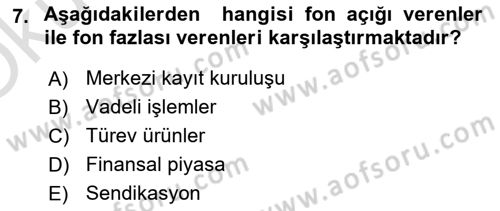Sermaye Piyasaları ve Finansal Kurumlar Dersi 2021 - 2022 Yılı Yaz Okulu Sınavı 7. Soru