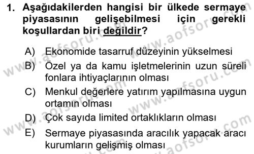 Sermaye Piyasaları ve Finansal Kurumlar Dersi 2022 - 2023 Yılı (Vize) Ara Sınavı 1. Soru