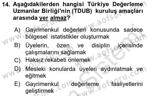 Sermaye Piyasaları ve Finansal Kurumlar Dersi 2022 - 2023 Yılı (Vize) Ara Sınavı 14. Soru