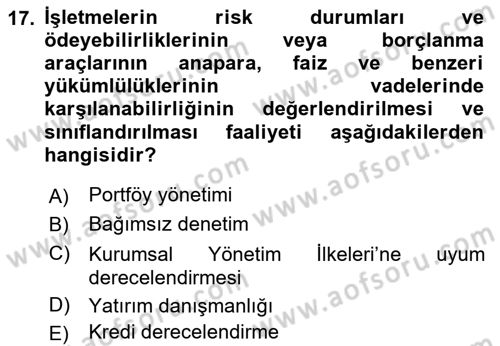 Sermaye Piyasaları ve Finansal Kurumlar Dersi 2022 - 2023 Yılı (Vize) Ara Sınavı 17. Soru