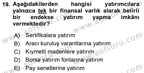 Sermaye Piyasaları ve Finansal Kurumlar Dersi 2022 - 2023 Yılı (Vize) Ara Sınavı 19. Soru