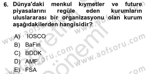 Sermaye Piyasaları ve Finansal Kurumlar Dersi 2022 - 2023 Yılı (Vize) Ara Sınavı 6. Soru