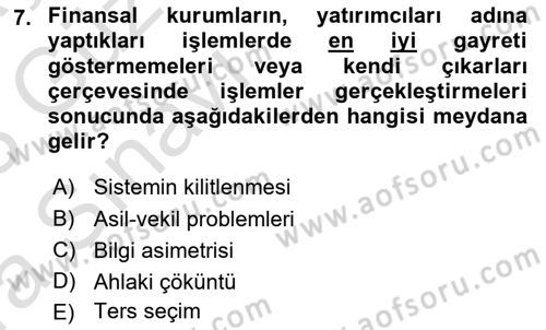 Sermaye Piyasaları ve Finansal Kurumlar Dersi 2022 - 2023 Yılı (Vize) Ara Sınavı 7. Soru