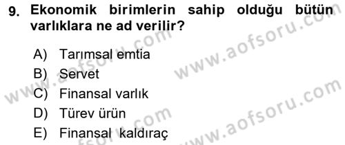 Sermaye Piyasaları ve Finansal Kurumlar Dersi 2022 - 2023 Yılı (Vize) Ara Sınavı 9. Soru