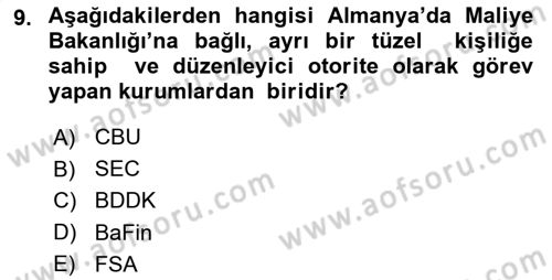 Sermaye Piyasaları ve Finansal Kurumlar Dersi 2023 - 2024 Yılı (Vize) Ara Sınav Soruları 9. Soru