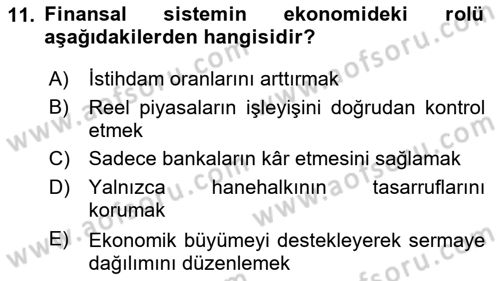 Sermaye Piyasaları ve Finansal Kurumlar Dersi 2024 - 2025 Yılı (Vize) Ara Sınav Soruları 11. Soru