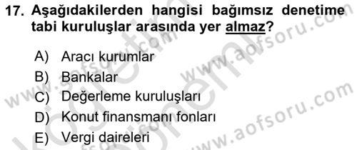Sermaye Piyasaları ve Finansal Kurumlar Dersi 2024 - 2025 Yılı (Vize) Ara Sınav Soruları 17. Soru