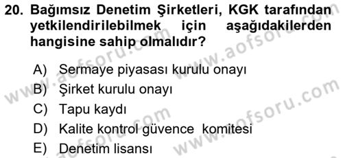 Sermaye Piyasaları ve Finansal Kurumlar Dersi 2024 - 2025 Yılı (Vize) Ara Sınav Soruları 20. Soru