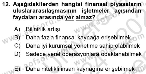 Sermaye Piyasaları ve Finansal Kurumlar Dersi 2024 - 2025 Yılı (Final) Dönem Sonu Sınav Soruları 12. Soru