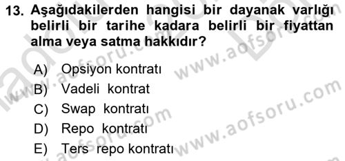 Sermaye Piyasaları ve Finansal Kurumlar Dersi 2024 - 2025 Yılı (Final) Dönem Sonu Sınav Soruları 13. Soru
