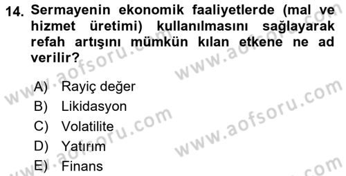 Sermaye Piyasaları ve Finansal Kurumlar Dersi 2024 - 2025 Yılı (Final) Dönem Sonu Sınav Soruları 14. Soru