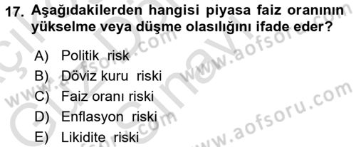 Sermaye Piyasaları ve Finansal Kurumlar Dersi 2024 - 2025 Yılı (Final) Dönem Sonu Sınav Soruları 17. Soru