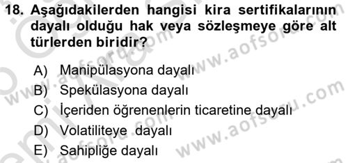Sermaye Piyasaları ve Finansal Kurumlar Dersi 2025 - 2026 Yılı (Vize) Ara Sınav Soruları 18. Soru