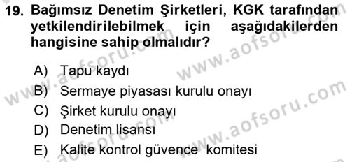 Sermaye Piyasaları ve Finansal Kurumlar Dersi 2025 - 2026 Yılı (Vize) Ara Sınav Soruları 19. Soru