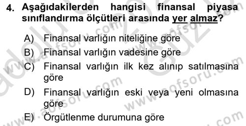 Sermaye Piyasaları ve Finansal Kurumlar Dersi 2025 - 2026 Yılı (Vize) Ara Sınav Soruları 4. Soru