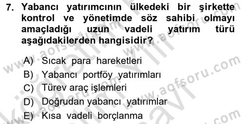 Sermaye Piyasaları ve Finansal Kurumlar Dersi 2025 - 2026 Yılı (Vize) Ara Sınav Soruları 7. Soru