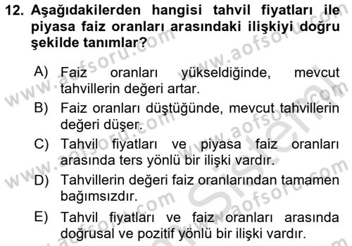 Sermaye Piyasaları ve Finansal Kurumlar Dersi 2025 - 2026 Yılı (Final) Dönem Sonu Sınav Soruları 12. Soru