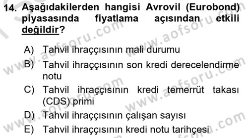 Sermaye Piyasaları ve Finansal Kurumlar Dersi 2025 - 2026 Yılı (Final) Dönem Sonu Sınav Soruları 14. Soru