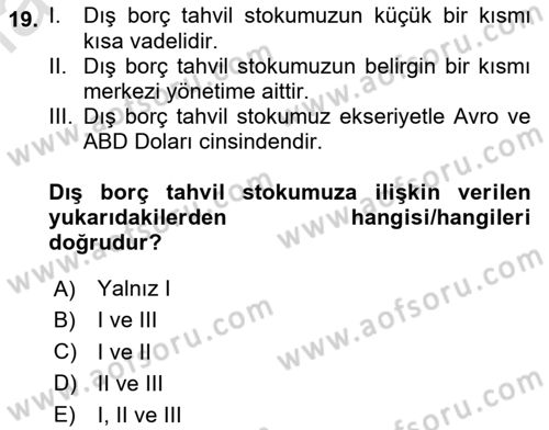 Sermaye Piyasaları ve Finansal Kurumlar Dersi 2025 - 2026 Yılı (Final) Dönem Sonu Sınav Soruları 19. Soru