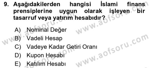 Sermaye Piyasaları ve Finansal Kurumlar Dersi 2025 - 2026 Yılı (Final) Dönem Sonu Sınav Soruları 9. Soru