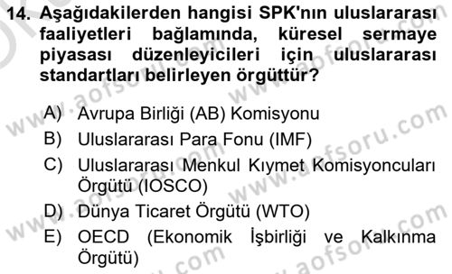 Sermaye Piyasaları ve Finansal Kurumlar Dersi 2025 - 2026 Yılı Yaz Okulu Sınav Soruları 14. Soru