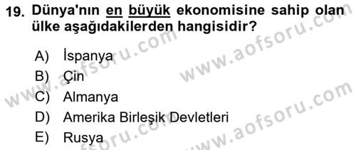 Sermaye Piyasaları ve Finansal Kurumlar Dersi 2025 - 2026 Yılı Yaz Okulu Sınav Soruları 19. Soru