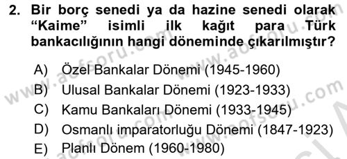 Sermaye Piyasaları ve Finansal Kurumlar Dersi 2025 - 2026 Yılı Yaz Okulu Sınav Soruları 2. Soru