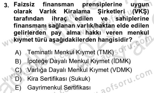 Sermaye Piyasaları ve Finansal Kurumlar Dersi 2025 - 2026 Yılı Yaz Okulu Sınav Soruları 3. Soru