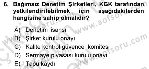 Sermaye Piyasaları ve Finansal Kurumlar Dersi 2025 - 2026 Yılı Yaz Okulu Sınav Soruları 6. Soru