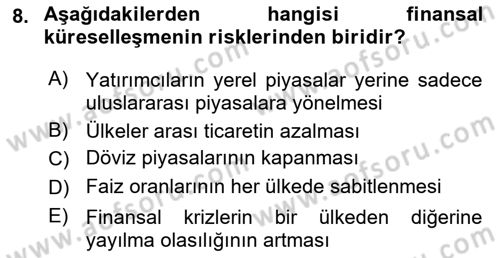 Sermaye Piyasaları ve Finansal Kurumlar Dersi 2025 - 2026 Yılı Yaz Okulu Sınav Soruları 8. Soru